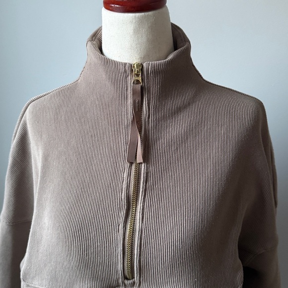 Varley Brown Quarter Zip Pullover Size XS Taupe Turtleneck Sweater - Picture 4 of 8